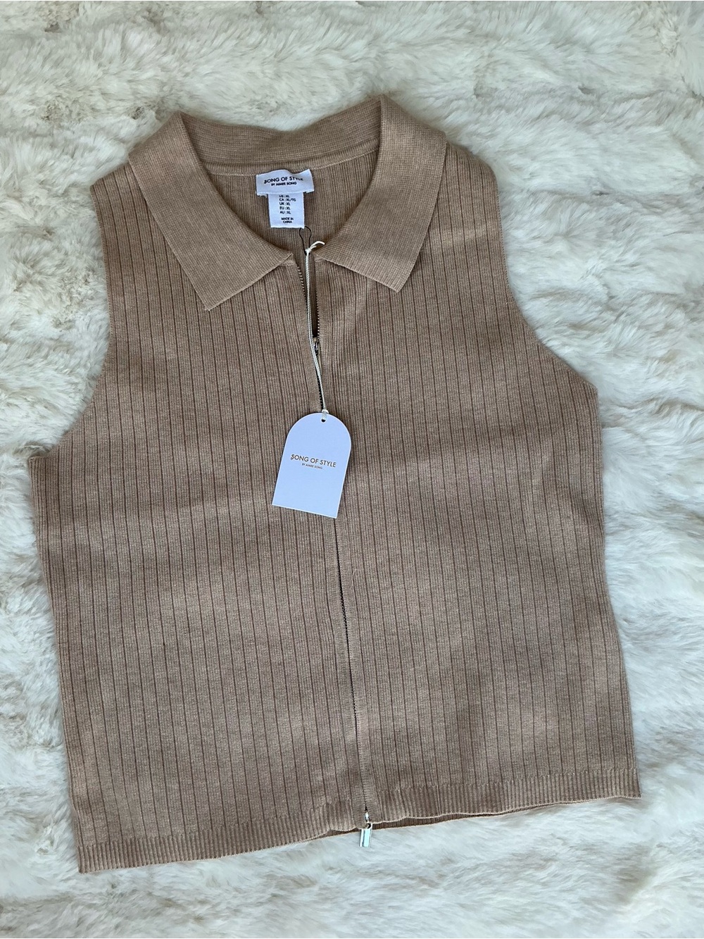 Song of Style Ribbed Zip Polo in Light Camel